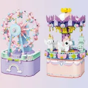 全球選品1館 生活百貨 唯樂創想3001-3002旋轉木馬音樂盒相容樂高拼裝積木兒童玩具