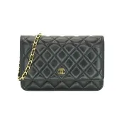 【CHANEL 香奈兒】金雙C羊皮金鏈Woc斜背包(黑)-二手品