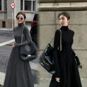 (店+)連身裙女生媽媽洋裝顯瘦時尚晚宴會休閒禮服長裙子女裝連衣裙洋裝連身