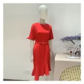 【JESSICA】氣質不規則魚尾裙擺短袖雪紡洋裝242703