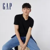 【GAP】男裝|棉質舒適V領短袖T恤-正黑色(440768)