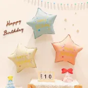 派對氣球 生日氣球 生日布置 氣球佈置 場景佈置 ins亞光復古色五角星鋁膜氣球 生日派對場景佈置 生日快樂氣球