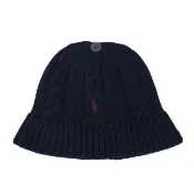 【RALPH LAUREN】POLO經典刺繡撞色小馬羊毛混紡麻花針織漁夫帽(深藍色)