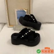 絕美💘一字拖 增高 厚底涼鞋 正韓拖鞋鬆糕沙灘外穿一字拖2025珍珠新款女夏季涼拖鞋子裙子厚底增高拖鞋