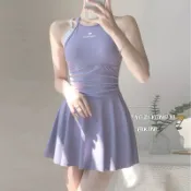  ⭐春夏新款⭐大碼泳裝女 韓國東大門 速乾面料夏日連體裙式泳衣簡約休閒時尚字母高顏值少女感氣質顯白海島度假