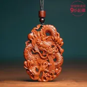 檸檬精選屋 【雷擊木守護】青龍吊牌 平安無事牌 手工木雕 天然棗木 辟邪護身 鏤空令牌 本命年護身符 車掛包飾