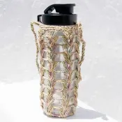 手工麻繩水壺袋/手工麻線水壺袋/保溫瓶袋/飲料提袋-棉麻漸層彩虹