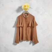 *♡*正韓J.studio/淺焦糖色/薄料雪紡.荷葉襯衫上衣/M/近全新/二手衣《Anna的百寶箱》