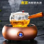 43JO木側把玻璃茶壺耐高溫加厚玻璃煮茶器功夫泡茶壺小青柑泡手繪