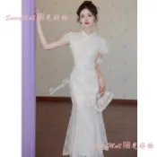 love1236667 新品熱賣  旗袍 新中式國風重工刺繡改良旗袍 魚尾裙 訂婚禮服 洋裝