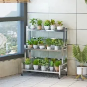 (店+)【巧可】階梯型不鏽鋼花架 可移動多層置物架 防鏽花盆展示架 落地植物置物推車 4層