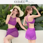 KKimee╭＊性感【削肩+美背】【SK82】渡假FU 顯瘦 比基尼三件式 泳衣 泳裝 BIKINI 溫泉 游泳衣