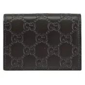 【GUCCI 古馳】經典雙G LOGO皮革壓紋信用卡卡片零錢包(深咖)
