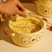 泡麵碗 帶手把泡麵碗✨可愛狗陶瓷泡面碗帶蓋學生宿舍家用飯碗防燙雙耳方便面碗螺螄粉碗