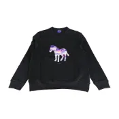 PAUL SMITH 白字草寫LOGO有機棉彩虹斑馬印花圓領長袖T恤(男款/黑)