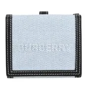 【全新福利品】BURBERRY 巴寶莉  LUNA 浮雕LOGO質感帆布拼接釦式零錢短夾(黑邊)