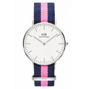 Daniel Wellington 經典藍粉紅帆布時尚女錶-銀框/36mm(0604DW)