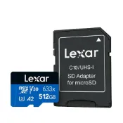 (店+)【Lexar 雷克沙】633x microSDXC UHS-I A1 U3 512G 記憶卡(附轉卡/10年保)