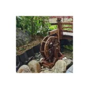 (店+)戶外魚池田園防腐木製水車轉輪風車水池循環庭院假山園林流水擺件