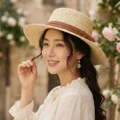 【AnnaSofia】遮陽防曬帽網美渡假海灘帽草帽漁夫帽-慵懶夏日 雙革帶 拉菲草超寬簷 現貨(杏駝系)