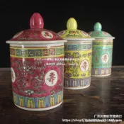 全球選品1館 生活百貨 陶瓷器粉彩手繪綠萬壽無疆直筒茶蓋杯子老闆杯辦公杯會議