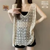 【JC Collection】☆台灣現貨☆清爽透氣刺繡鏤空洞洞寬鬆渡假休閒外搭針織罩衫背心｜日常百搭