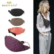 【BAGGLY&CO】菱格紋真皮尼龍胸包.腰包
