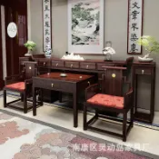 huangjinlang 【烏金木實木】中堂六件套 神臺 八仙桌 香案 供桌 條案 玄關桌 大客廳 新中式風格 實木傢俱 高級質感 居家供奉 神明桌