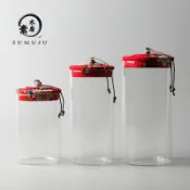 銀聯網日用品生活館 軟木塞透明玻璃茶葉罐小青柑密封茶罐布蓋糖果花茶罐子包裝盒子1入