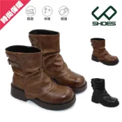 [瘦腿靴] C&D 女靴 4.5CM厚底 時髦軟料褶皺堆堆靴  短靴 靴子 中筒靴 靴子 美拉德 褲管靴 2232