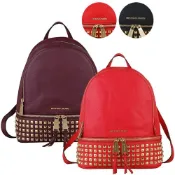 MICHAEL KORS RHEA ZIP金字LOGO鉚釘牛皮拉鍊後背包