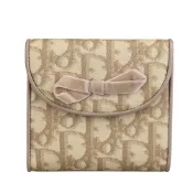展示品 Christian DIOR 迪奧蝴蝶結經典滿版LOGO印花PVC短夾(米)