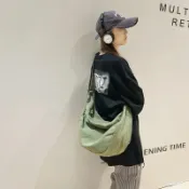 工裝包斜挎包女餃子包黑色上課大學生斜肩包休閑單肩包背包男包包#Hi, 貼心優衣家居#