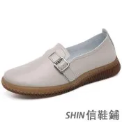 圓頭樂福鞋 真皮材質 每日穿搭韓版休閒平底鞋 時尚女生平跟休閒鞋 新款無鞋帶套穿懶人包鞋 久穿久走不累腳 限時下殺 現貨