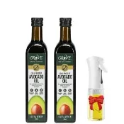 【GROVE 克羅福】紐西蘭第一品牌 酪梨油 頂級冷壓初榨酪梨油500ml*2瓶贈噴油瓶1個(32 顆哈斯酪梨濃縮而成)