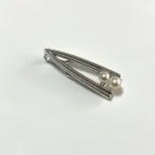 MIKIMOTO 銀色雙珍珠領帶夾