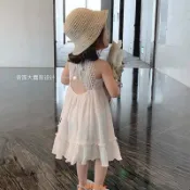 🍓Kiddo Joy🍓女童夏季洋裝 台灣出貨 女童裝夏季海邊度假風兒童連衣裙兒童洋氣露背白色吊帶裙子