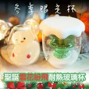 【愛合購】【QiMart】冬季限定雪花紛飛耐熱玻璃杯(無杯蓋款-雪人/聖誕樹 兩款任選)