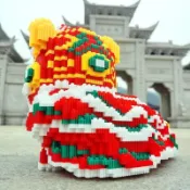 清倉價特惠🏆拼圖小顆粒拼裝舞獅醒獅高難度拼圖女孩玩具生日禮物擺件送人禮物交互禮物