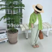 找月亮｜條紋長褲｜現貨【MA40429】夏日的渡假條紋長褲｜mamami 現貨｜韓國童裝｜夏天長褲
