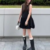 IELGY 韓國黑色無袖花蕾背心連衣裙女