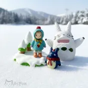 《AsFun》龍貓公仔 盆栽造景 小梅藍龍貓雪地組合 療癒桌上擺件 魚缸多肉裝飾 蛋糕裝飾 拍攝道具 微景觀 聖誕擺飾