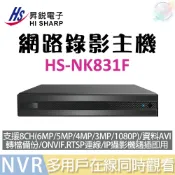【小管家商城】HS昇銳【8路600萬NVR網路錄影主機 HS-NK831F(不含硬碟)】8CH 6MP