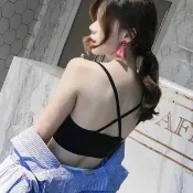 超好穿 單肩帶 交叉 小可愛 短版 背心 胸墊可拆 彈性 比基尼 爆乳 性感 細肩帶 防走光 運動內衣 百搭 黑白 ANNA S.