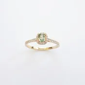 天然橢圓形綠色剛玉 微鑲鑽石 純 18K 金戒指 | 客製手工 復古