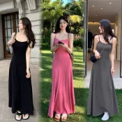 吊帶洋裝 女生2025新款夏季裙子 度假長裙 緊身氣質a字裙 大擺裙 細肩帶背心 內搭洋裝
