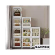 (店+)免組裝日式透明側開折疊式收納箱 摺疊帶輪多層附輪堆疊收納箱 多功能4層包包收納櫃防塵置物架子 兒童衣櫃衣服床