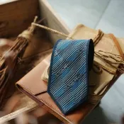 紳士古董絲質領帶-義大利mila schon-100%silk-斜紋線條感深藍