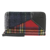 【DOKODEMO】近全新 LOEWE Puzzle Tartan Check 圓形拉鍊羊毛皮革顏色長款皮夾 1033 [二手] LOEWE