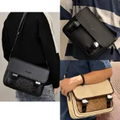 「現貨」+「預購」COACH美國outlet款 Racer拼色牛皮男士郵差包 斜背包 側背包 翻蓋男包 公事包 多隔層